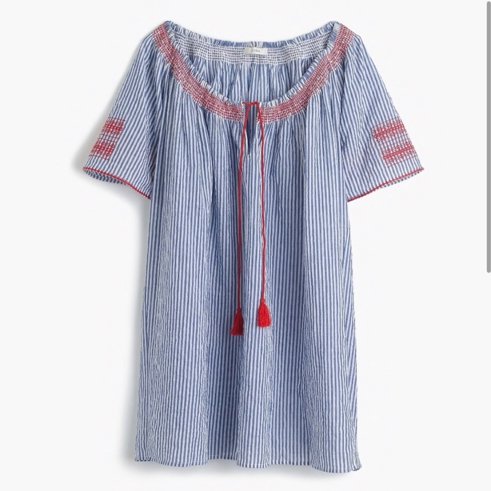 J Crew Striped Dress/Cover up with embroidery